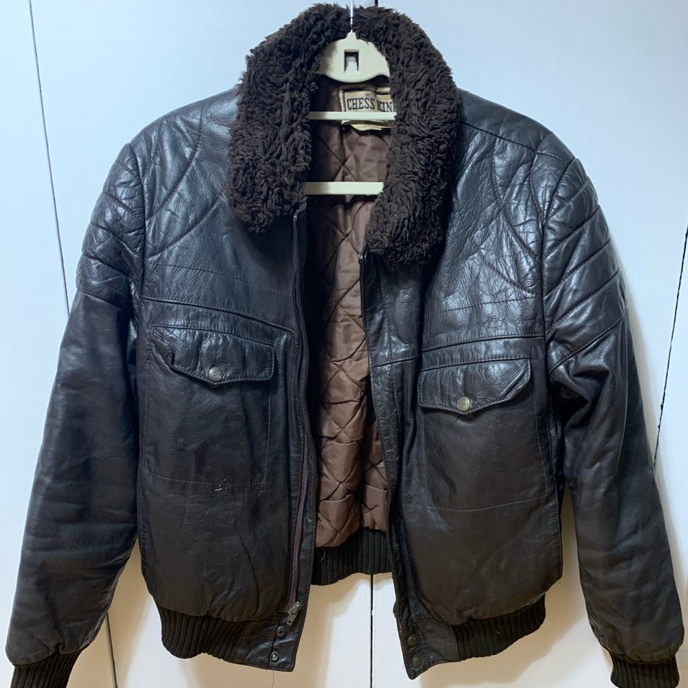 Vintage Chess King Leather Bomber Jacket